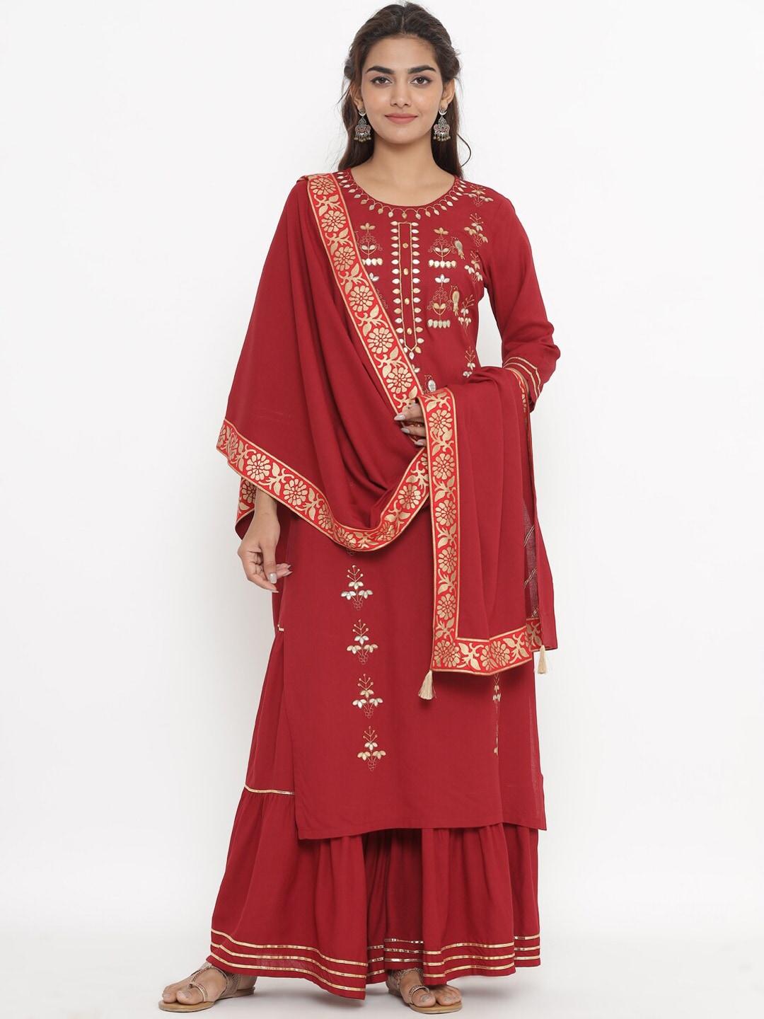 fabriko-women-red-floral-embroidered-regular-mirror-work-kurta-with-sharara-&-with-dupatta