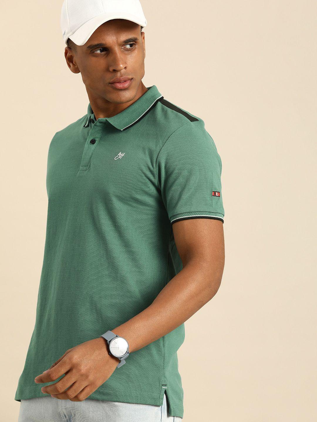 being-human-men-teal-&-black-colourblocked-polo-collar-slim-fit-pure-cotton-casual-t-shirt