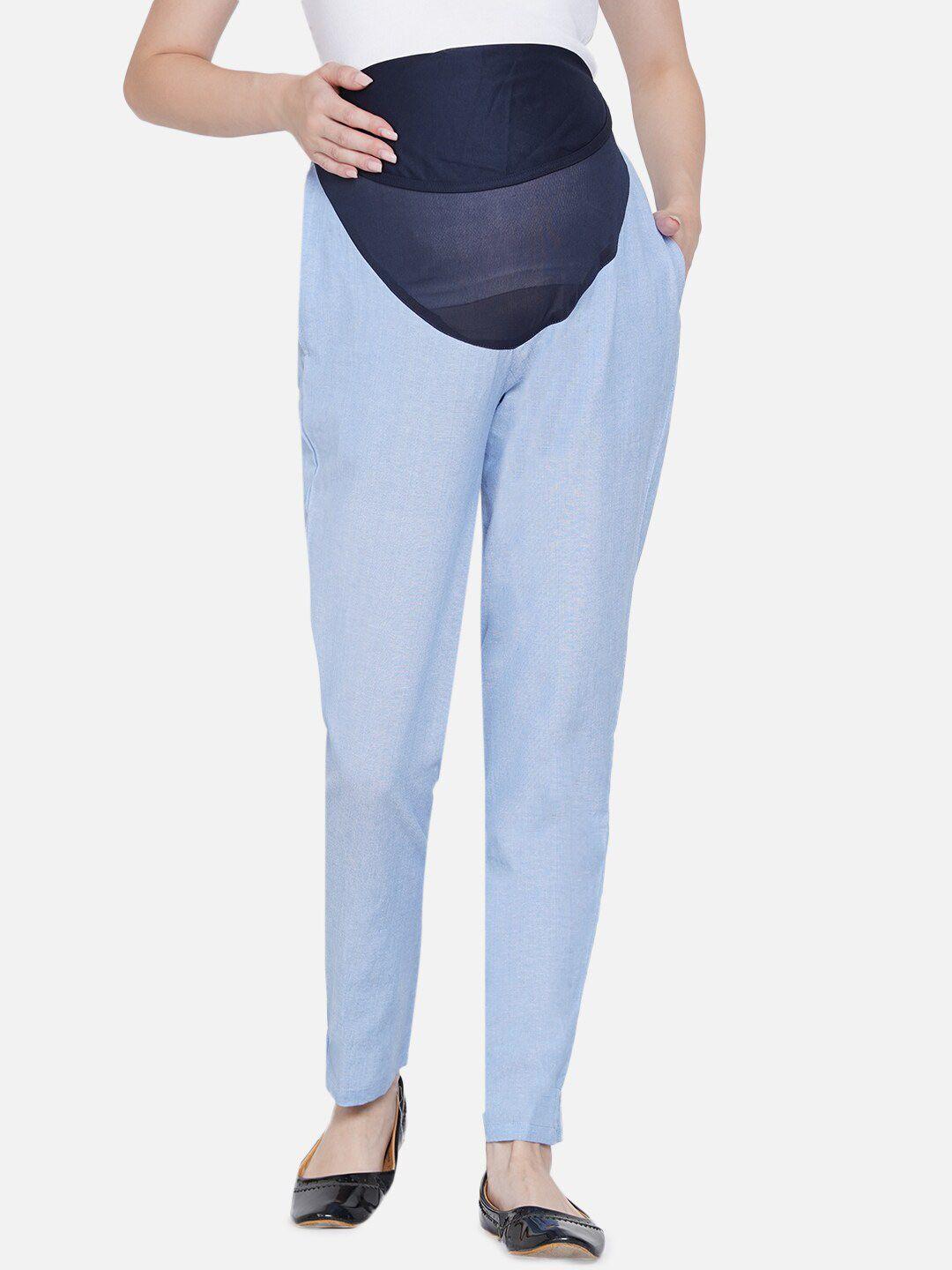 mine4nine-women-blue-relaxed-straight-leg-easy-wash-maternity-chambray-trousers