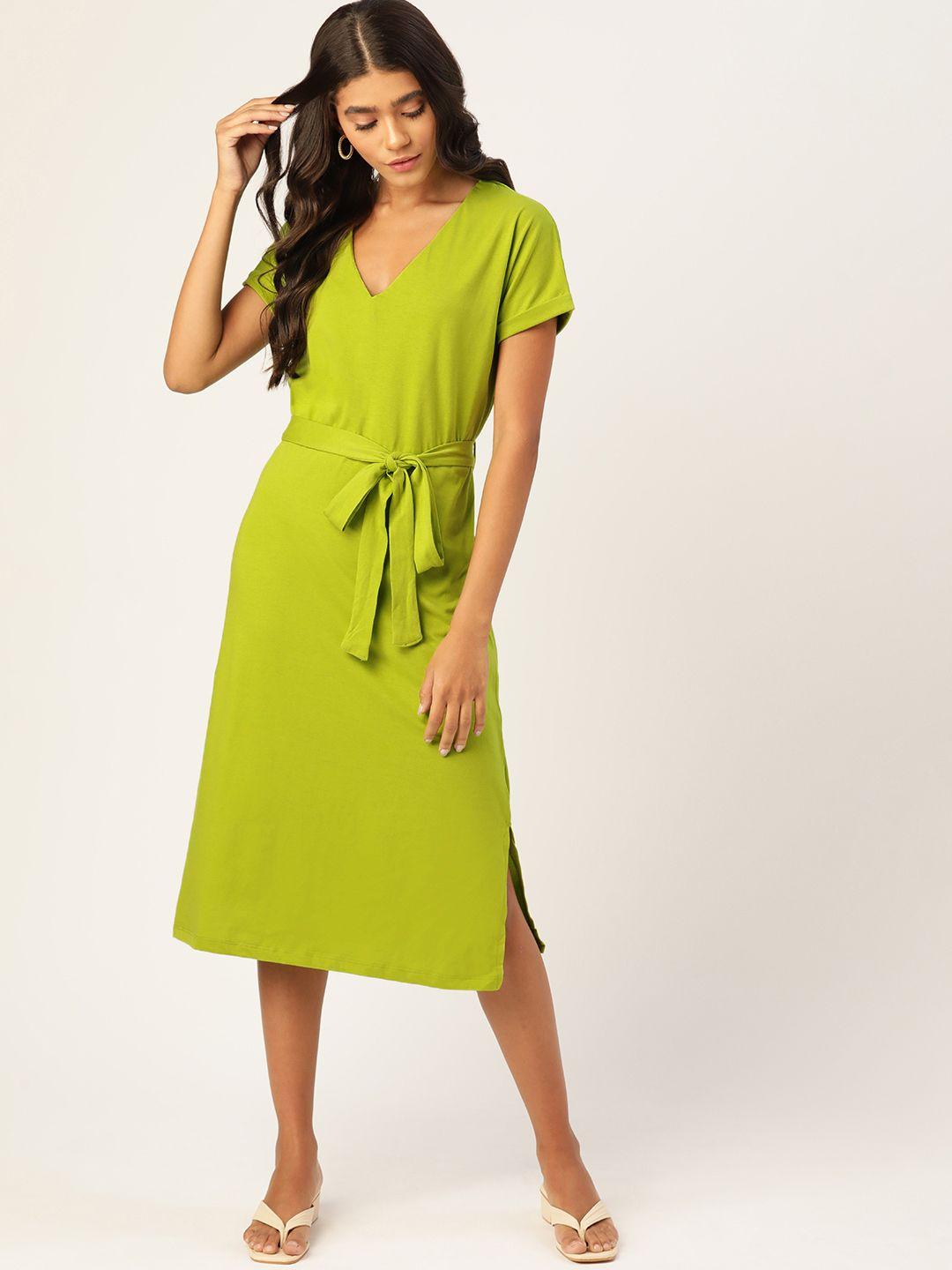 dressberry-green-sustainable-a-line-dress-with-a-belt