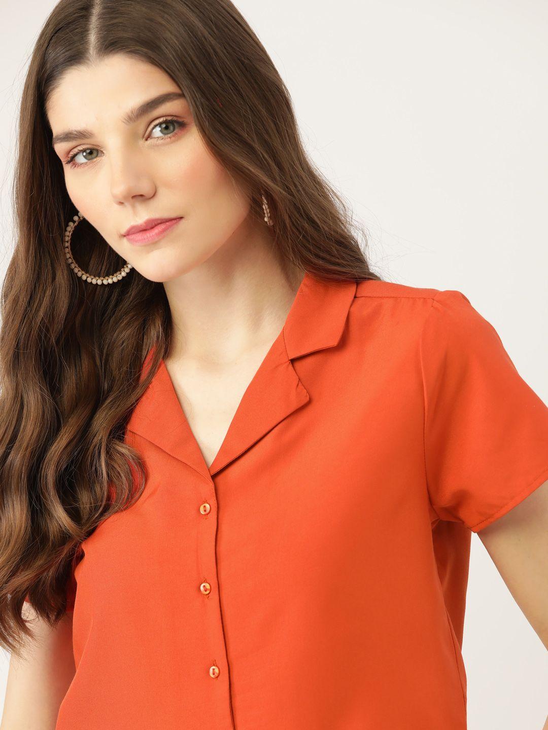 dressberry-women-rust-orange-solid-casual-crop-shirt