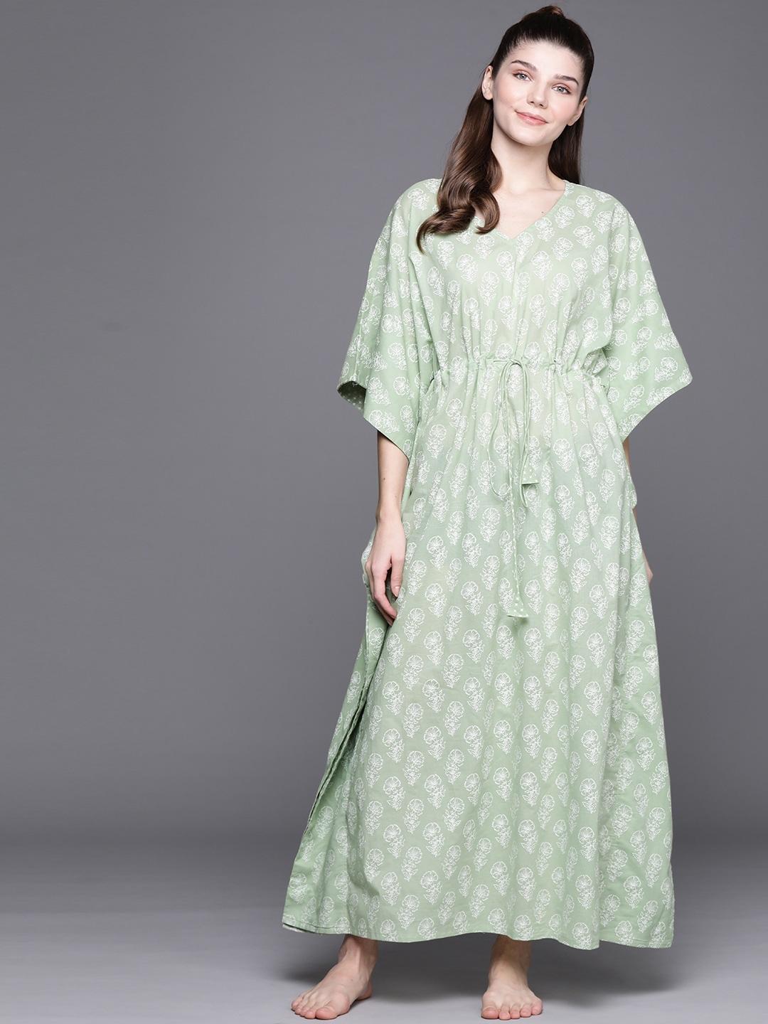 libas-green-cotton-printed-kaftan-night-dress