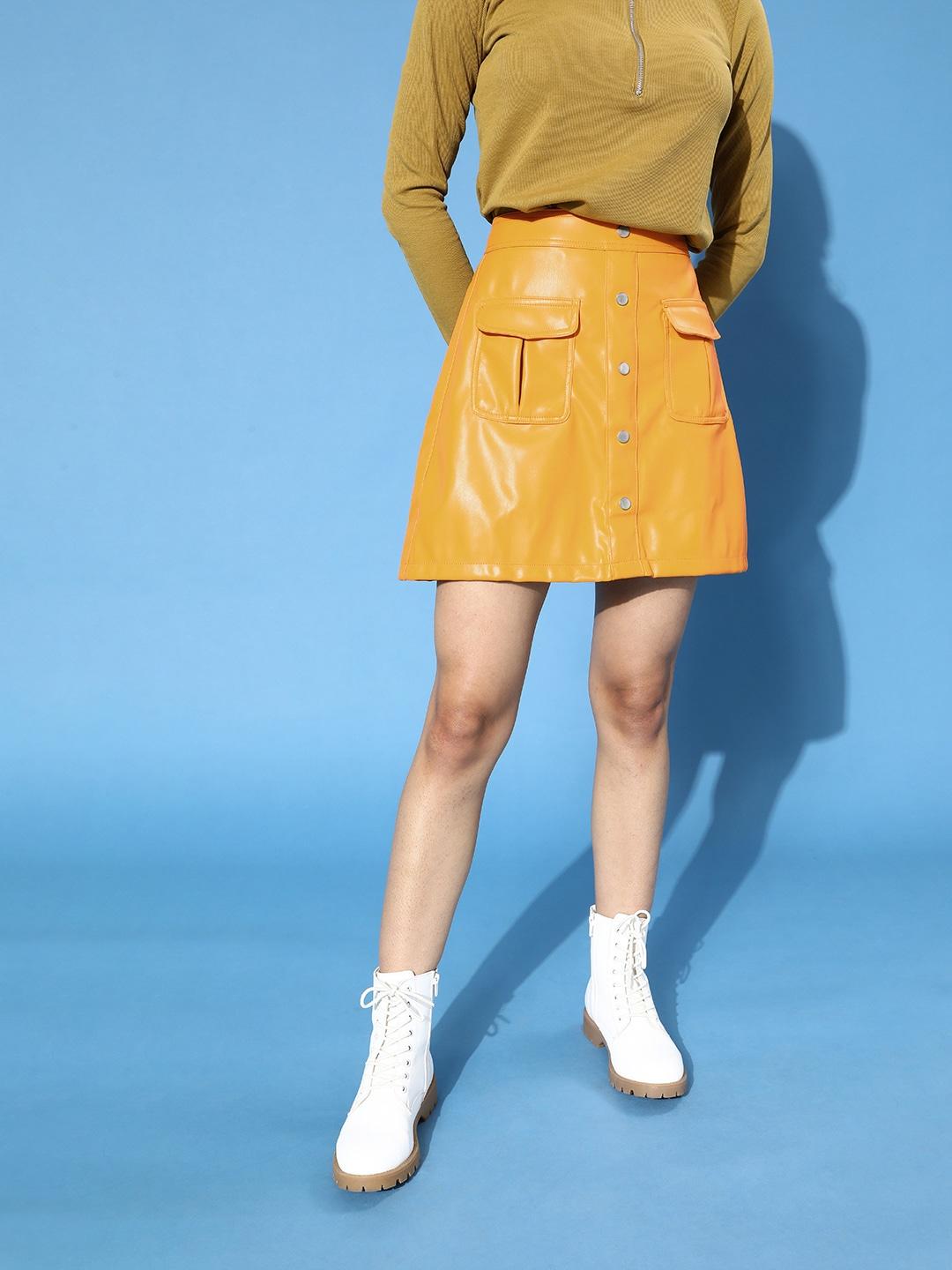 tokyo-talkies-women-stylish-mustard-solid-faux-leather-skirt