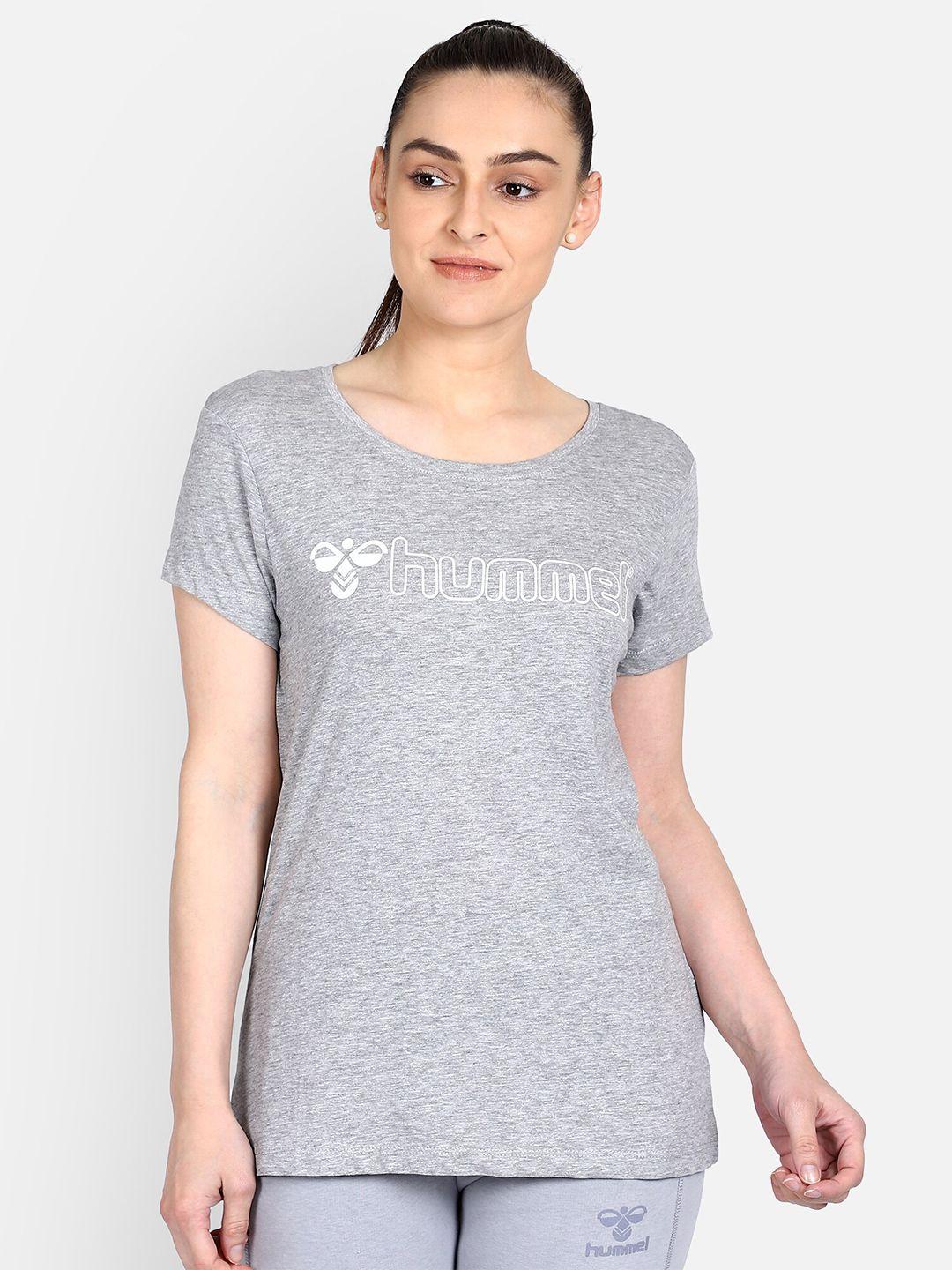 hummel-women-grey-melange-brand-logo-printed-pure-cotton-t-shirt