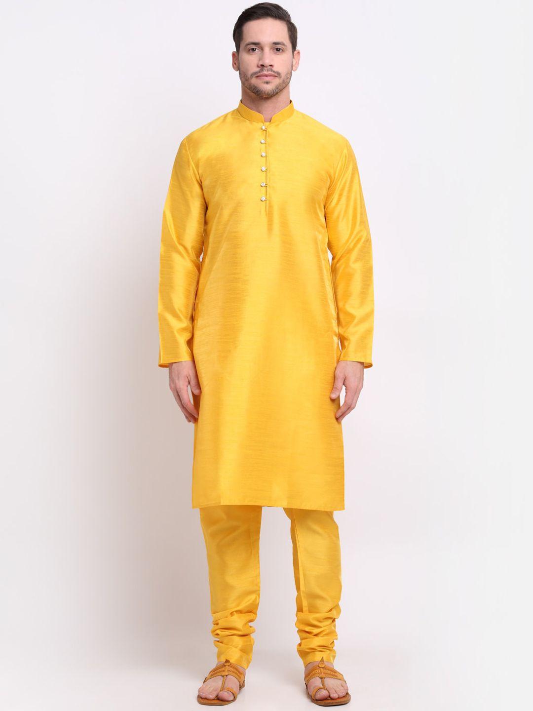 kraft-india-men-yellow-regular-kurta-with-churidar