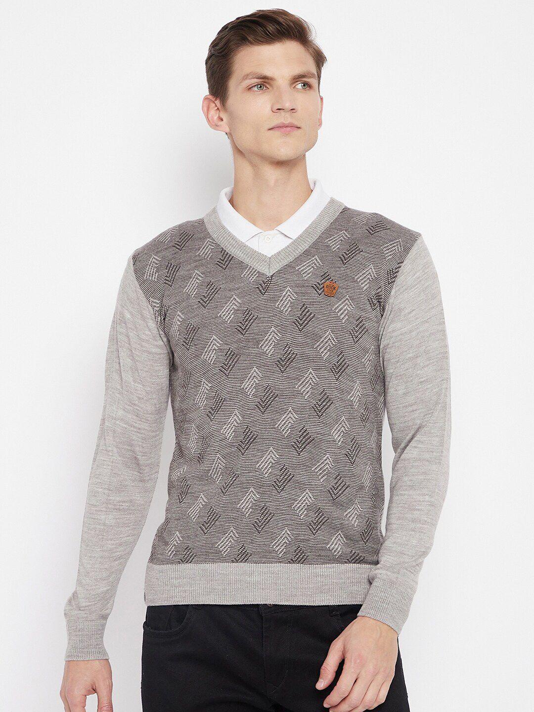 duke-men-brown-&-grey-geometric-wool-pullover