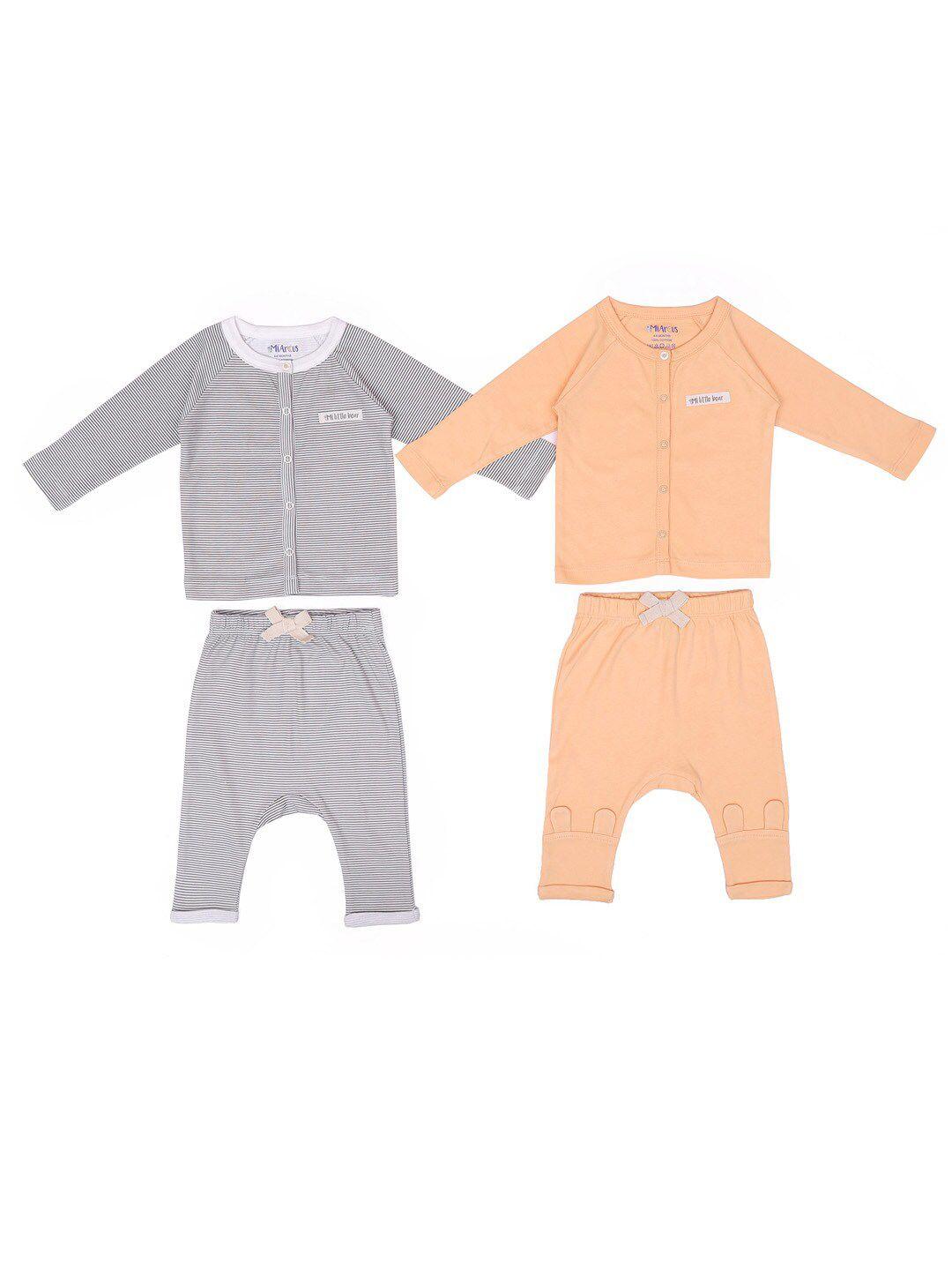 miarcus-unisex-kids-pack-of-2-grey-&-peach-coloured-printed-shirt-with-pyjamas
