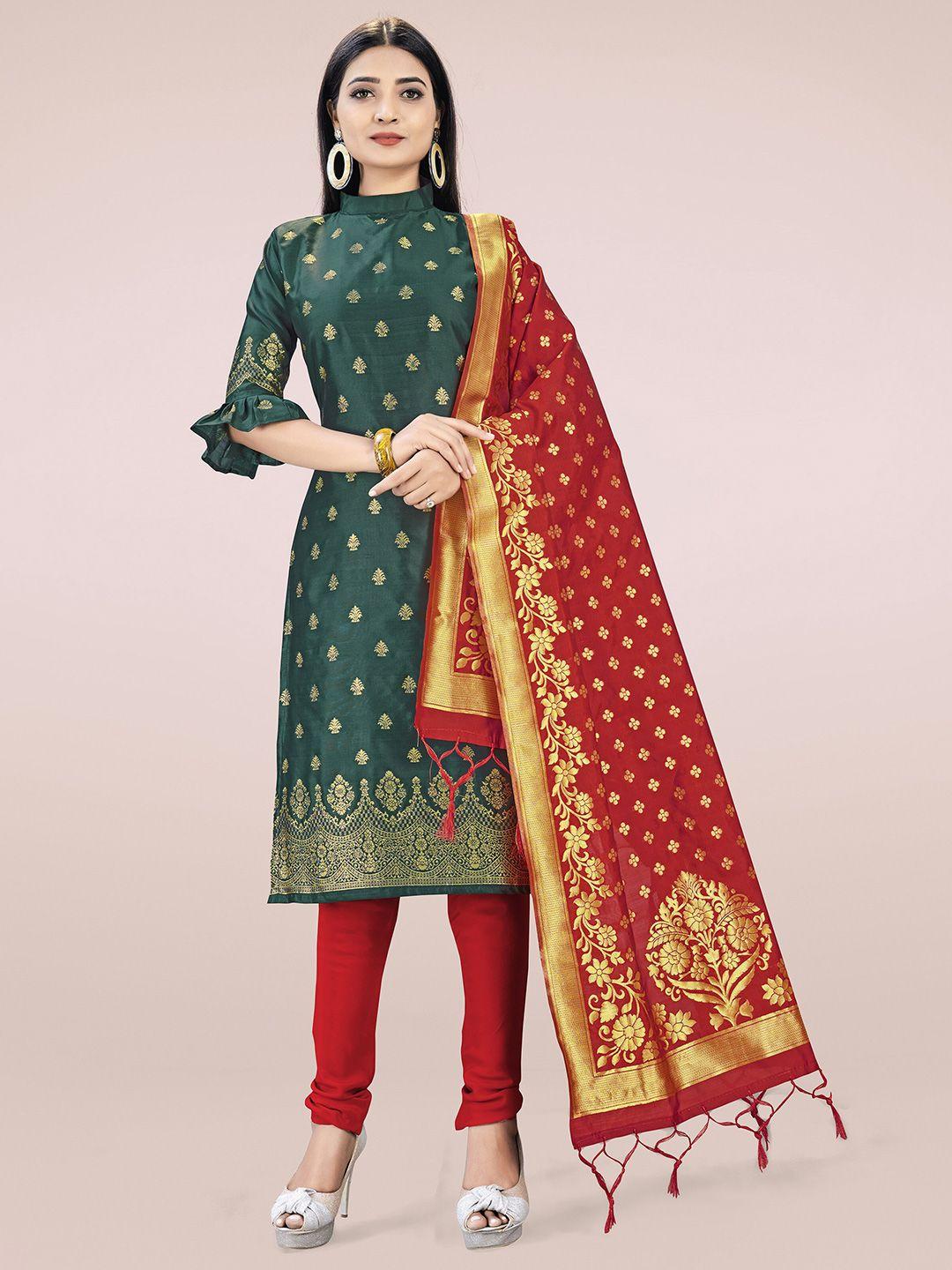 mitera-women-green-&-red-woven-design-unstitched-dress-material