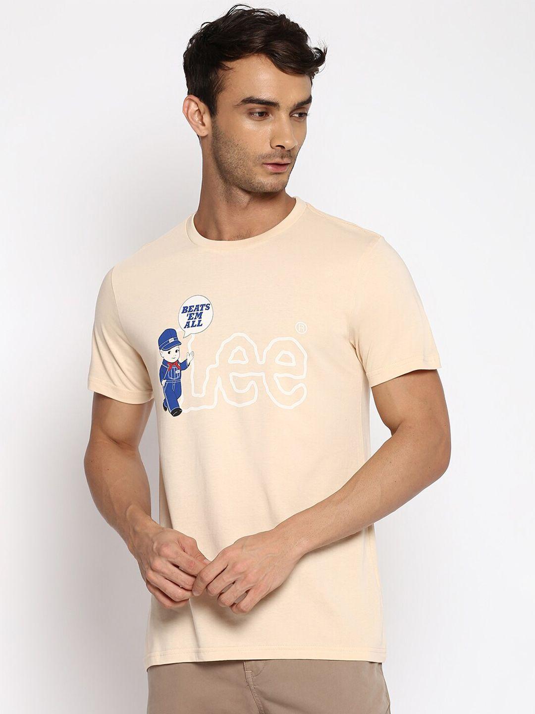 lee-men-beige-&-blue-typography-printed-slim-fit-t-shirt