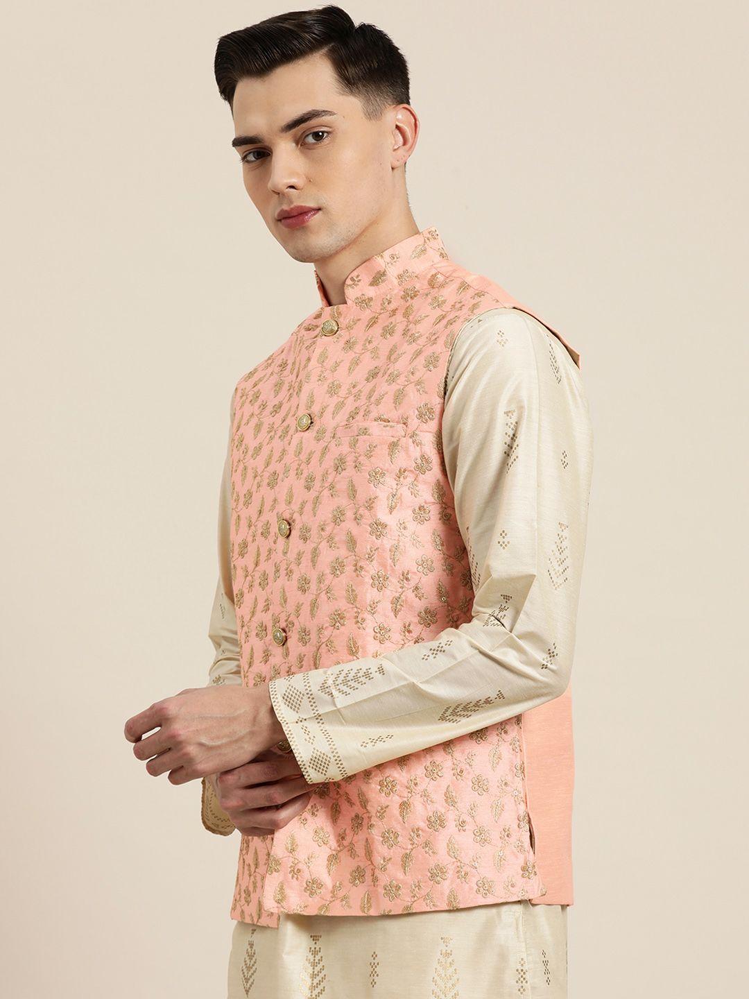 sojanya-men-pink-&-golden-chikankari-embroidered-nehru-jacket
