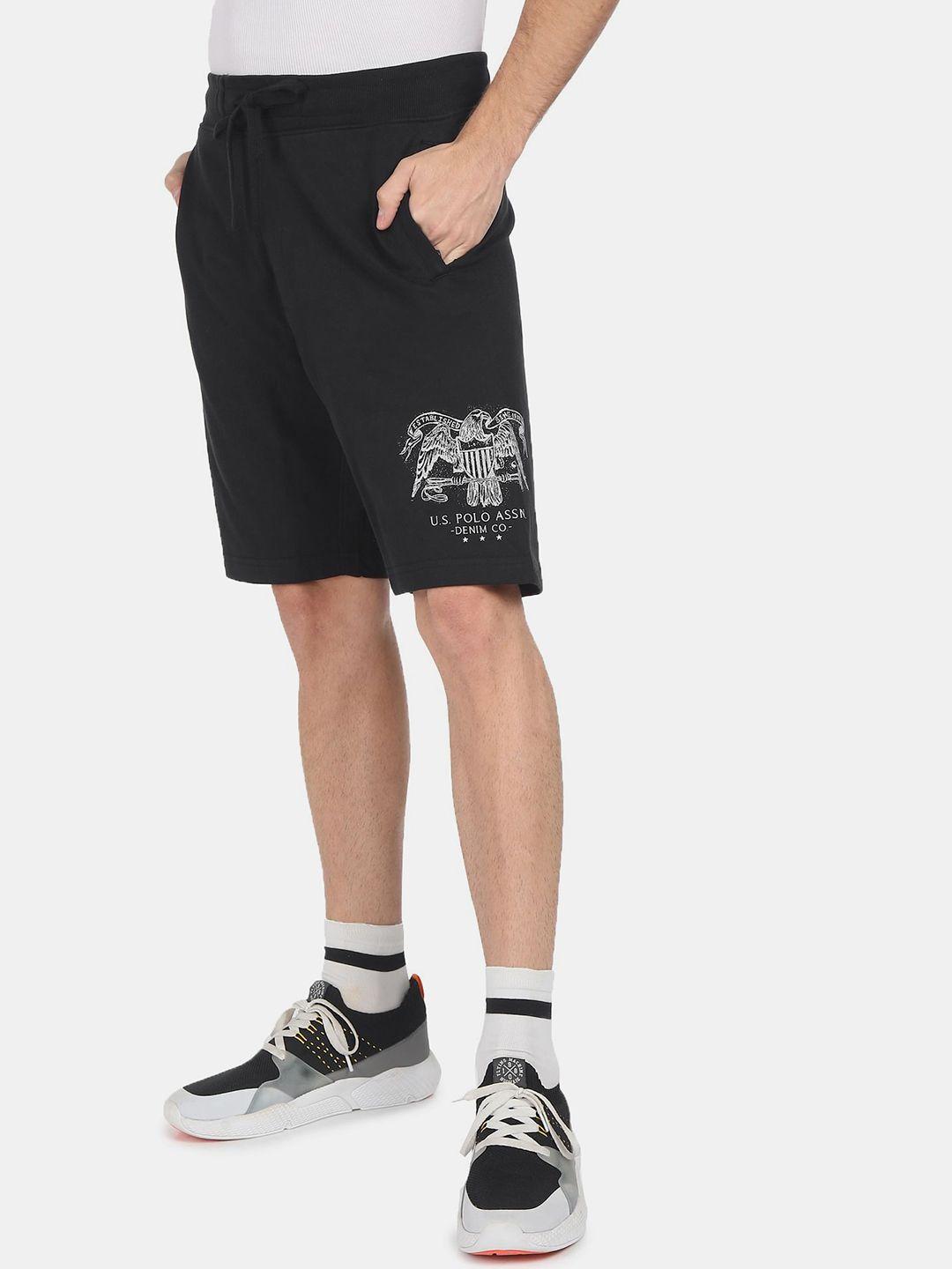 u-s-polo-assn-denim-co-men-black-&-white-printed-slim-fit-shorts