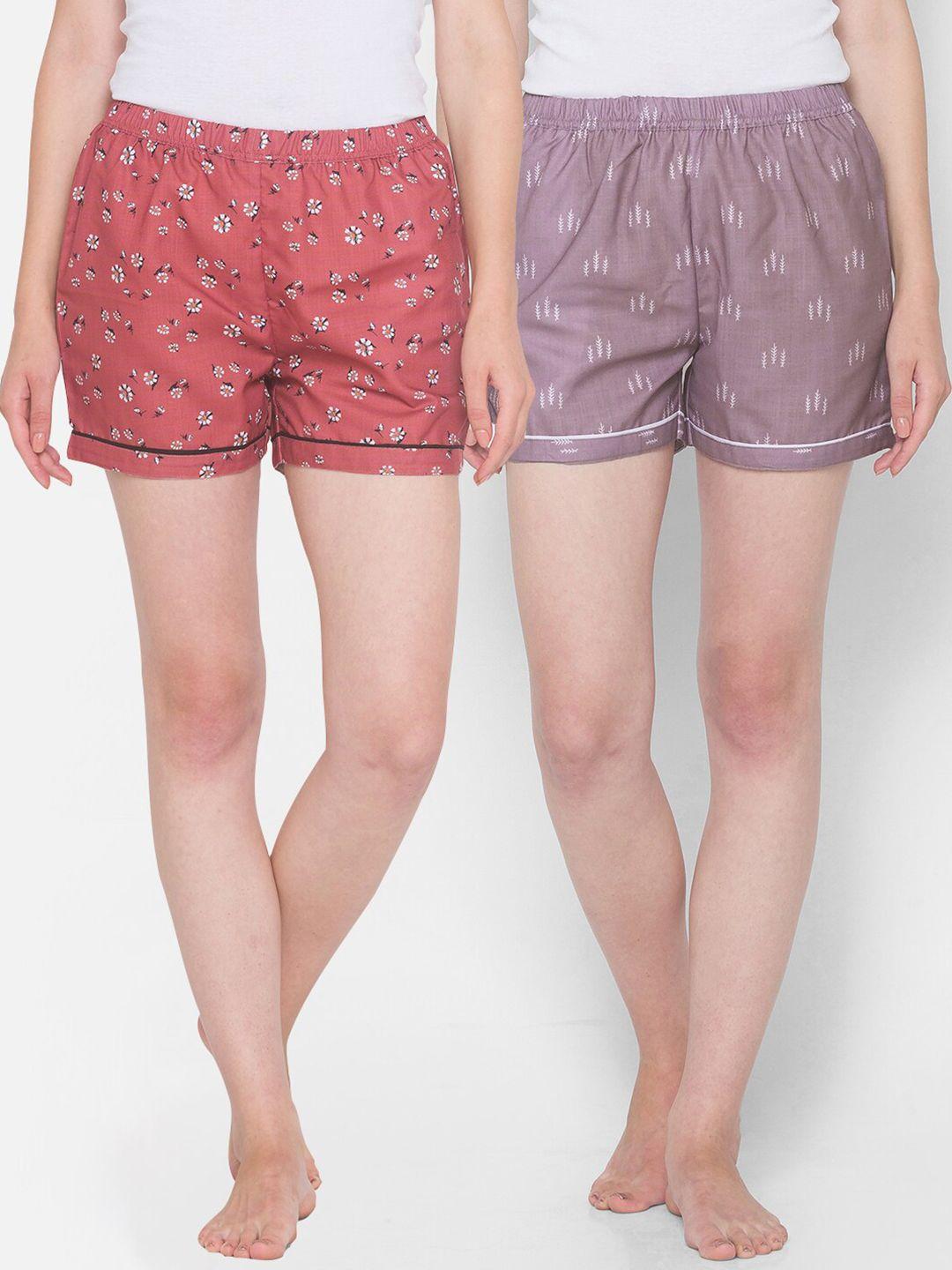 fashionrack-women-pack-of-2-brown-&-grey-printed-lounge-shorts