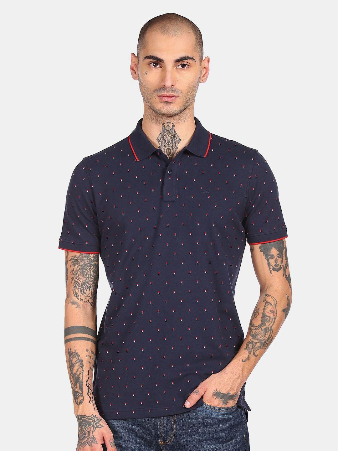 arrow-sport-men-navy-blue-printed-polo-collar-slim-fit-t-shirt