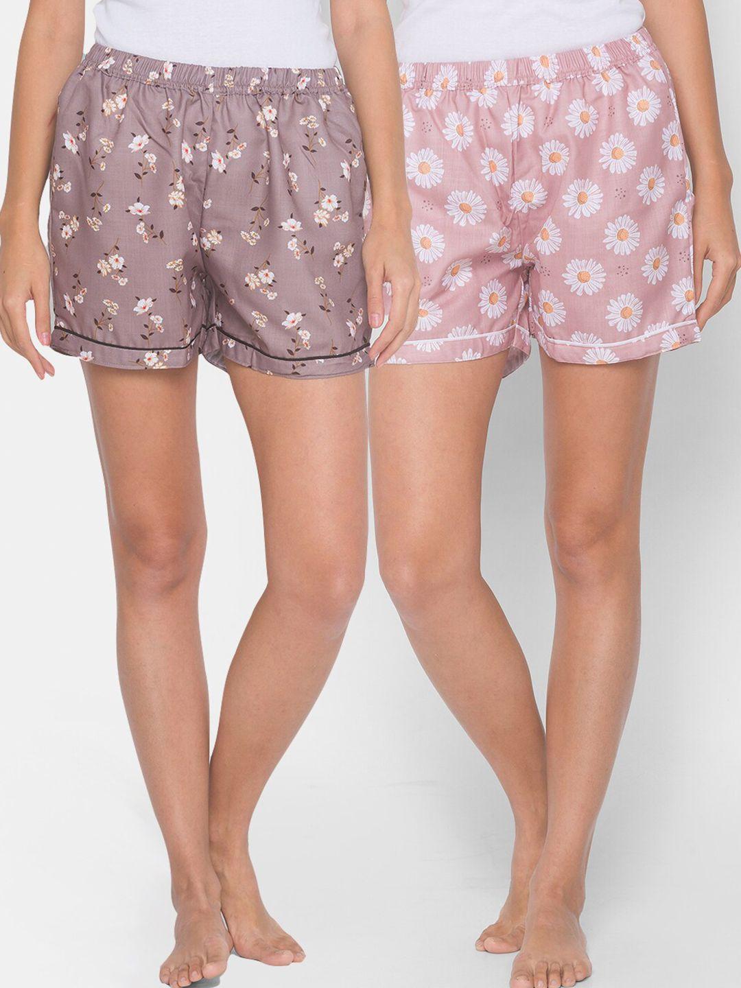 fashionrack-women-brown-&-pink-2-printed-lounge-shorts