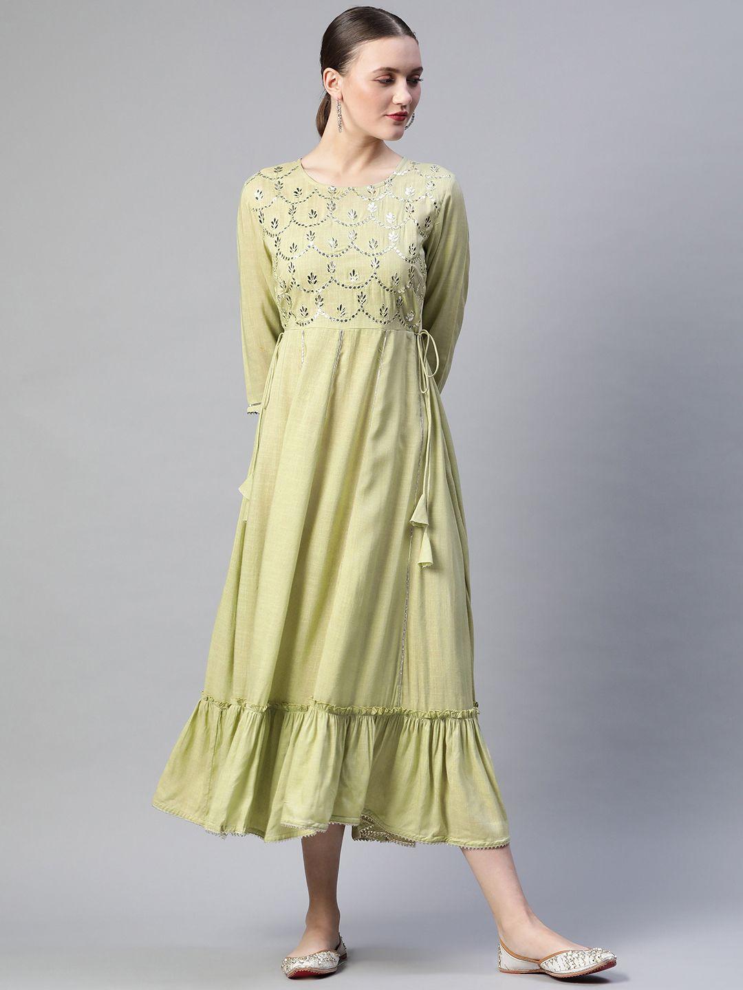 readiprint-fashions-lime-green-&-silver-floral-yoke-embroidered-midi-fit-&-flare-dress