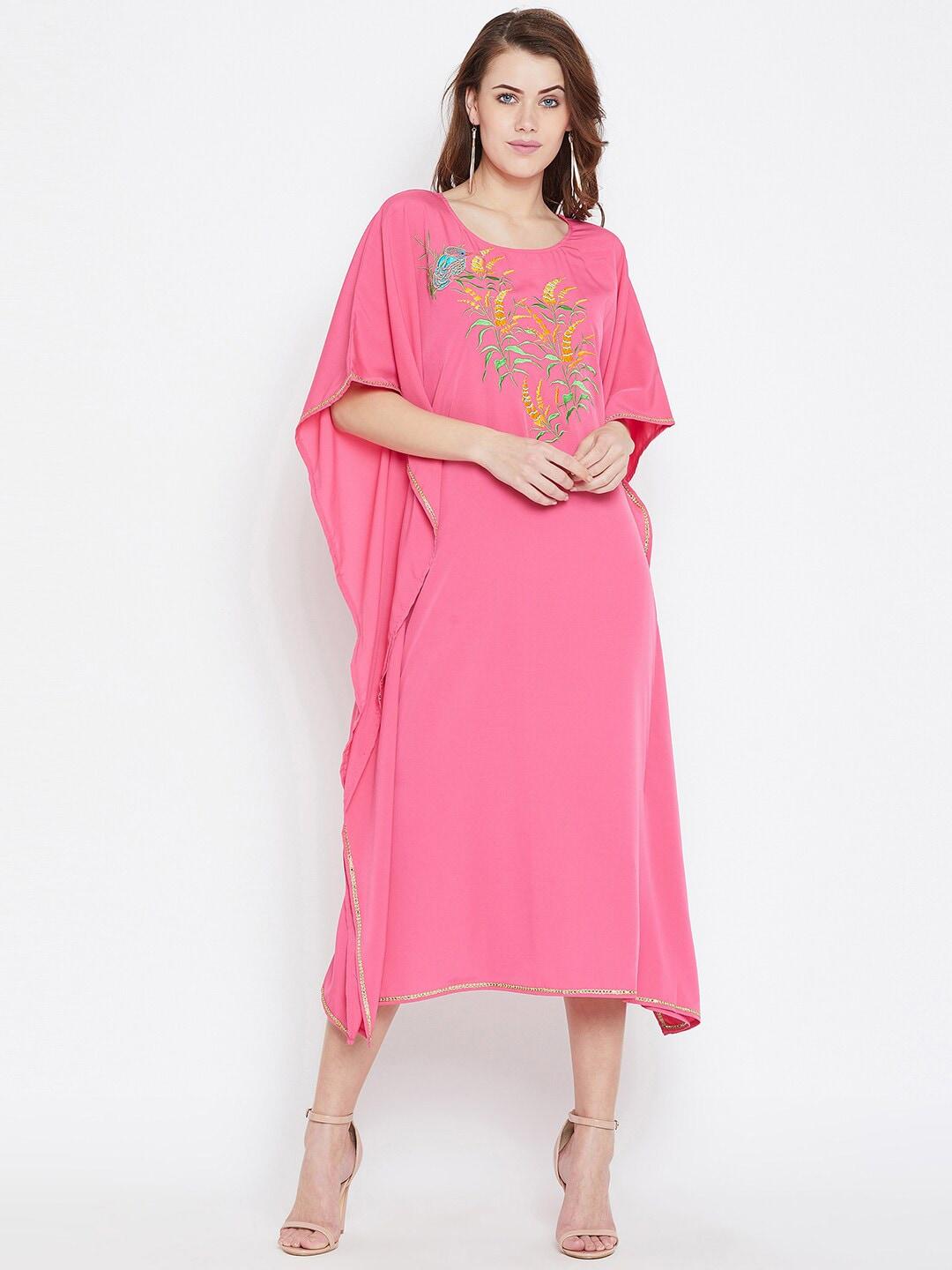 bitterlime-women-pink-crepe-kaftan-midi-dress
