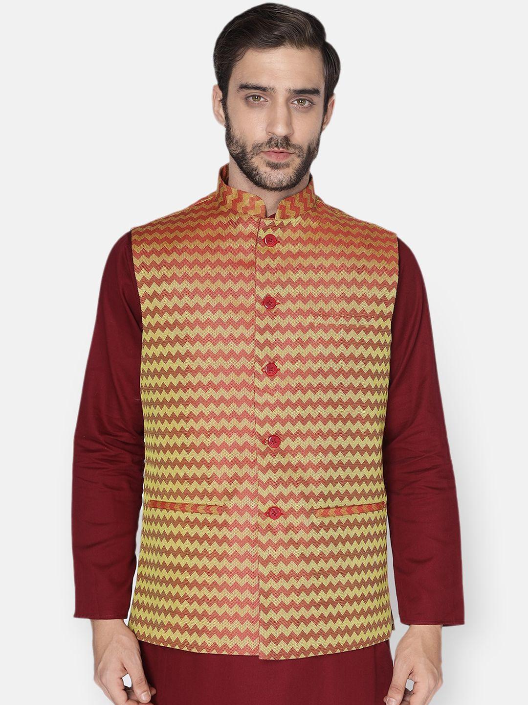 namaskar-men-red-woven-nehru-jacket