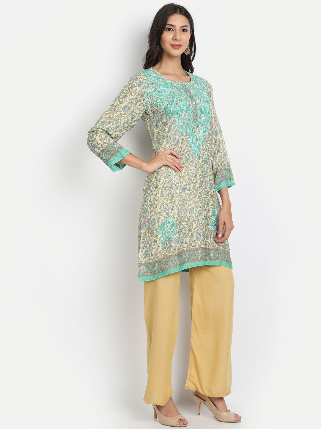 house-of-kari-yellow-&-sea-green-printed-tunic-with-embroidered-detail
