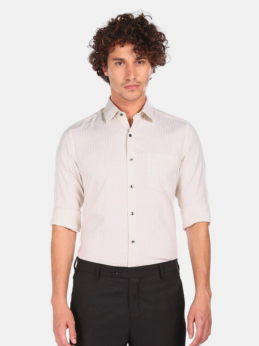 arrow-men-beige-striped-regular-fit-pure-cotton-formal-shirt