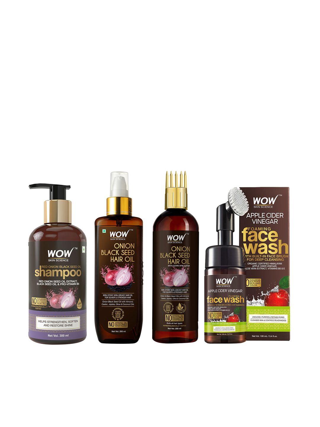 wow-skin-science-set-of-shampoo,-hair-oil-&-foaming-face-wash