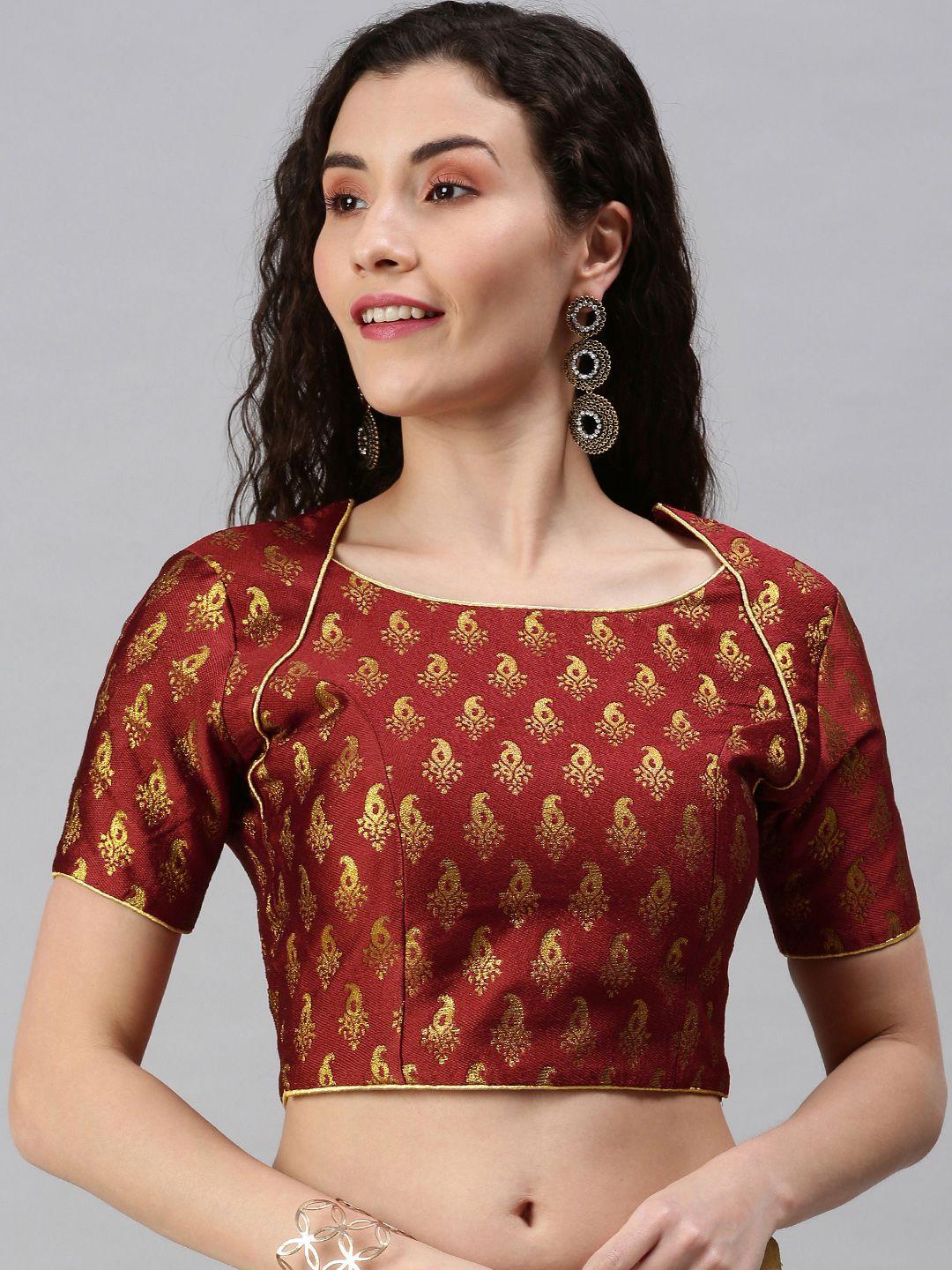 flaher-women-maroon-&-golden-woven-saree-blouse