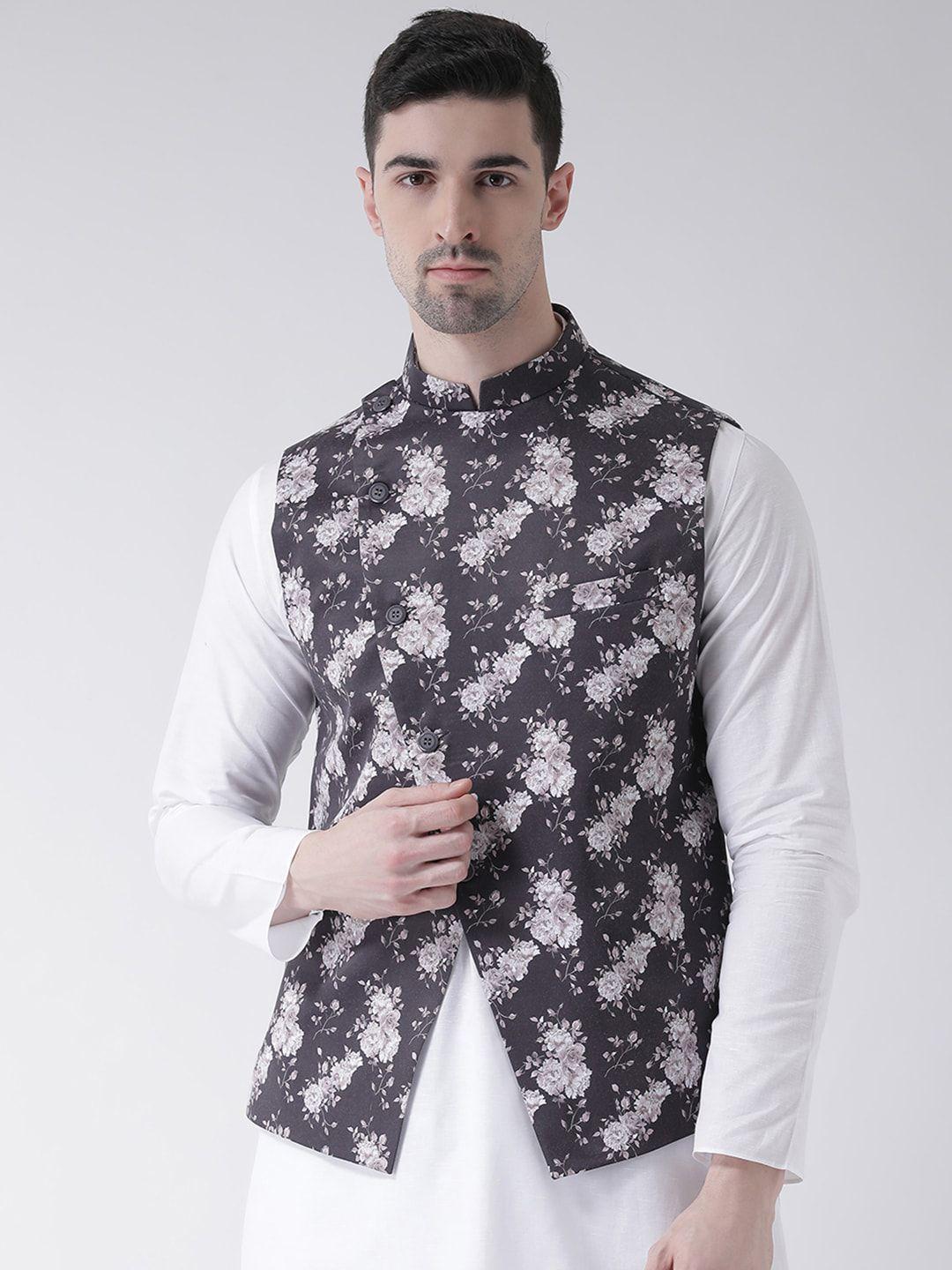 tabard-men-black-&-white-floral-printed-pure-cotton-nehru-jacket