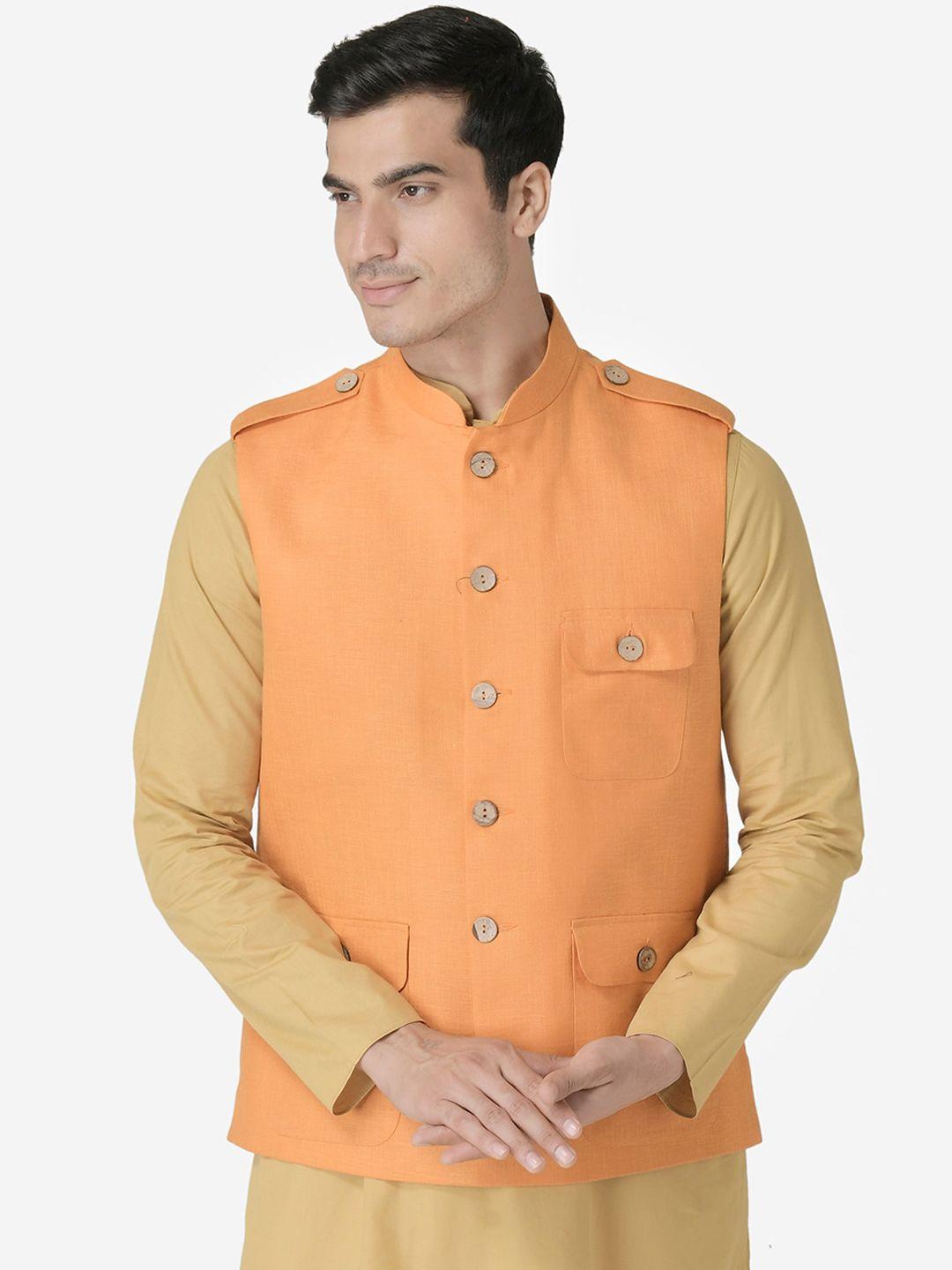 tabard-men-orange-nehru-jacket