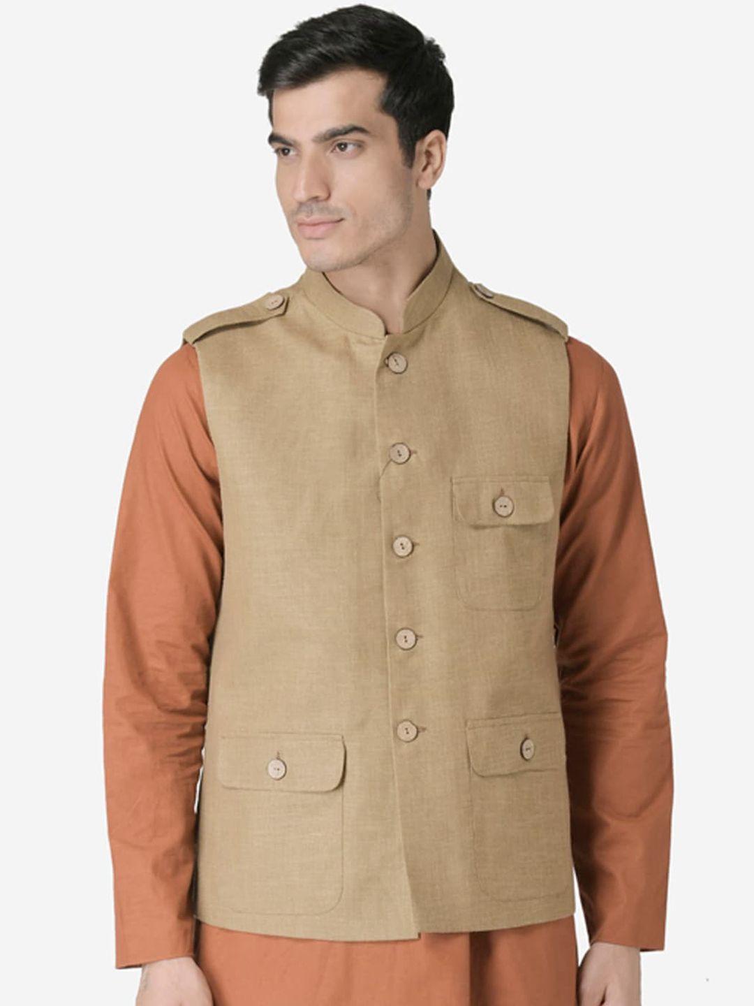 tabard-men-brown-solid-pure-cotton-nehru-jacket