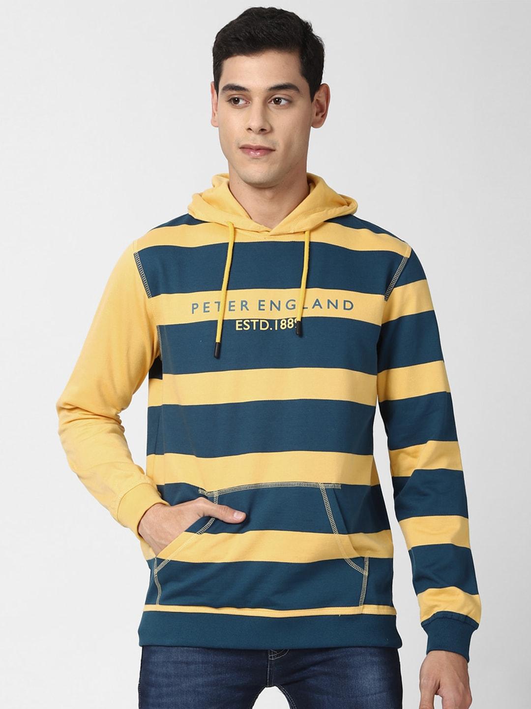 peter-england-casuals-men-yellow-&-teal-blue-striped-hooded-sweatshirt