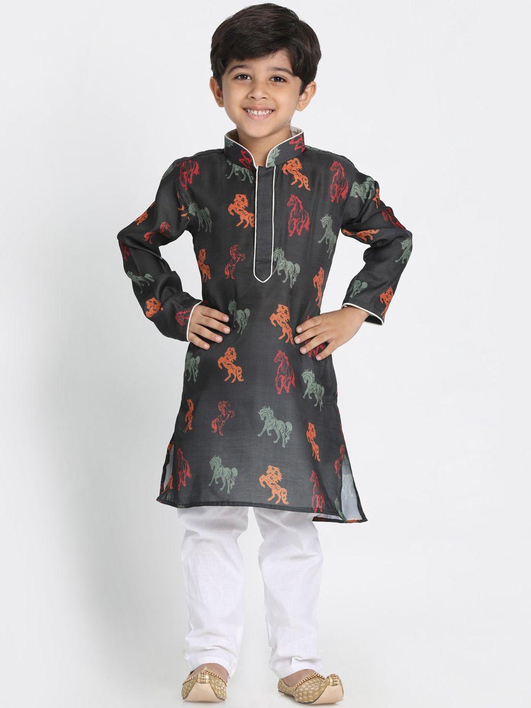 jbn-creation-boys-black-floral-printed-kurta-with-pyjamas