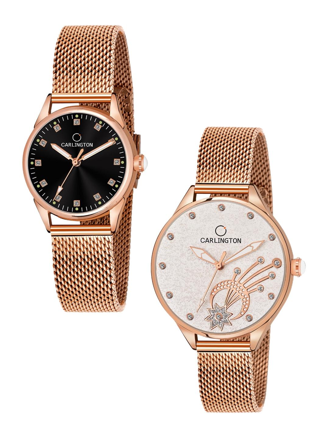 carlington-women-set-of-2-multicoloured-dial-bracelet-style-straps-analogue-watch