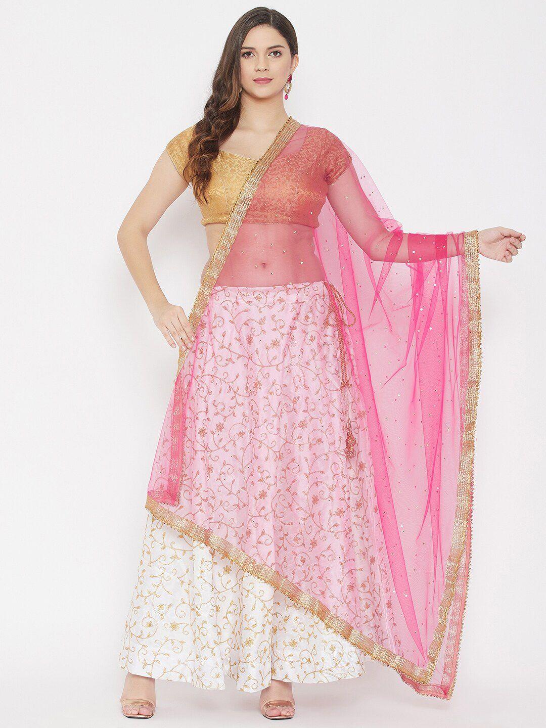 clora-creation-pink-&-gold-toned-ethnic-motifs-embroidered-net-dupatta-with-beads-&-stones