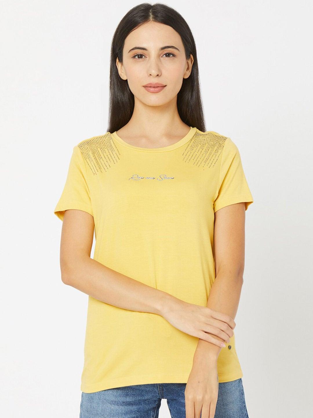 spykar-women-yellow-t-shirt