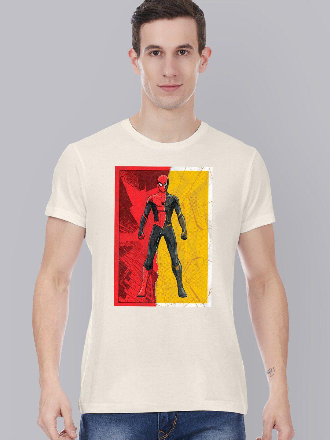 free-authority-men-off-white-&-red-spider-man-printed-pure-cotton-t-shirt