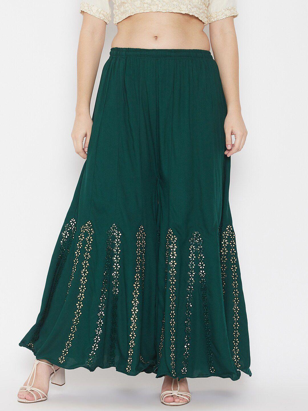 tulip-21-women-green-&-gold-toned-floral-embellished-flared-ethnic-palazzos