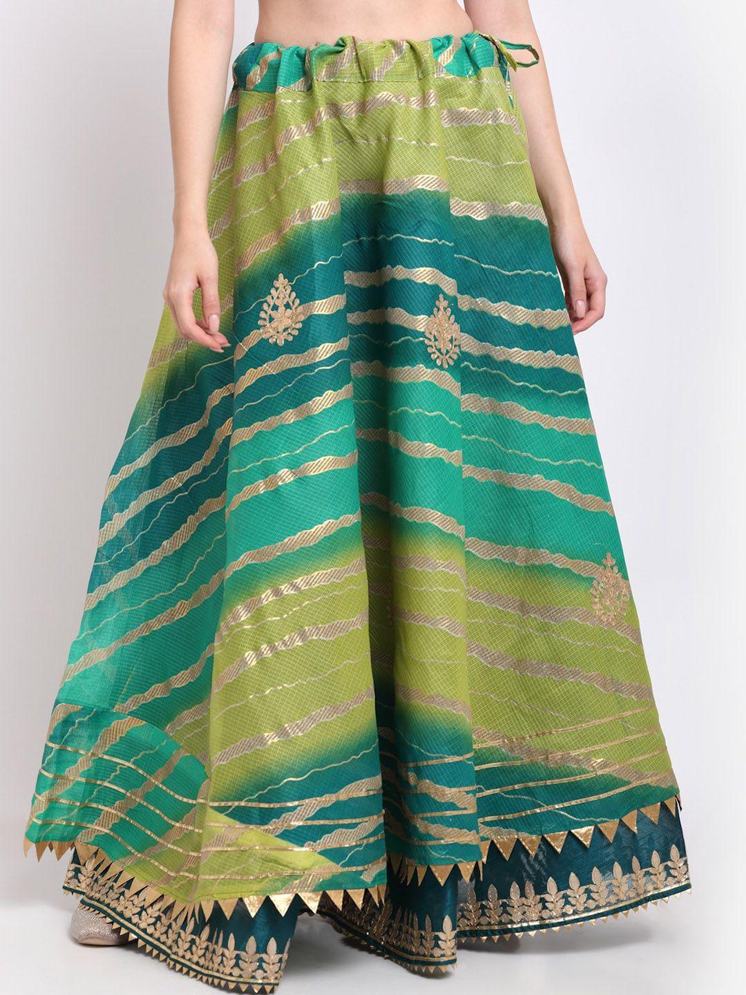 soundarya-women-green-&-gold-coloured-striped-flared-gota-patti-work