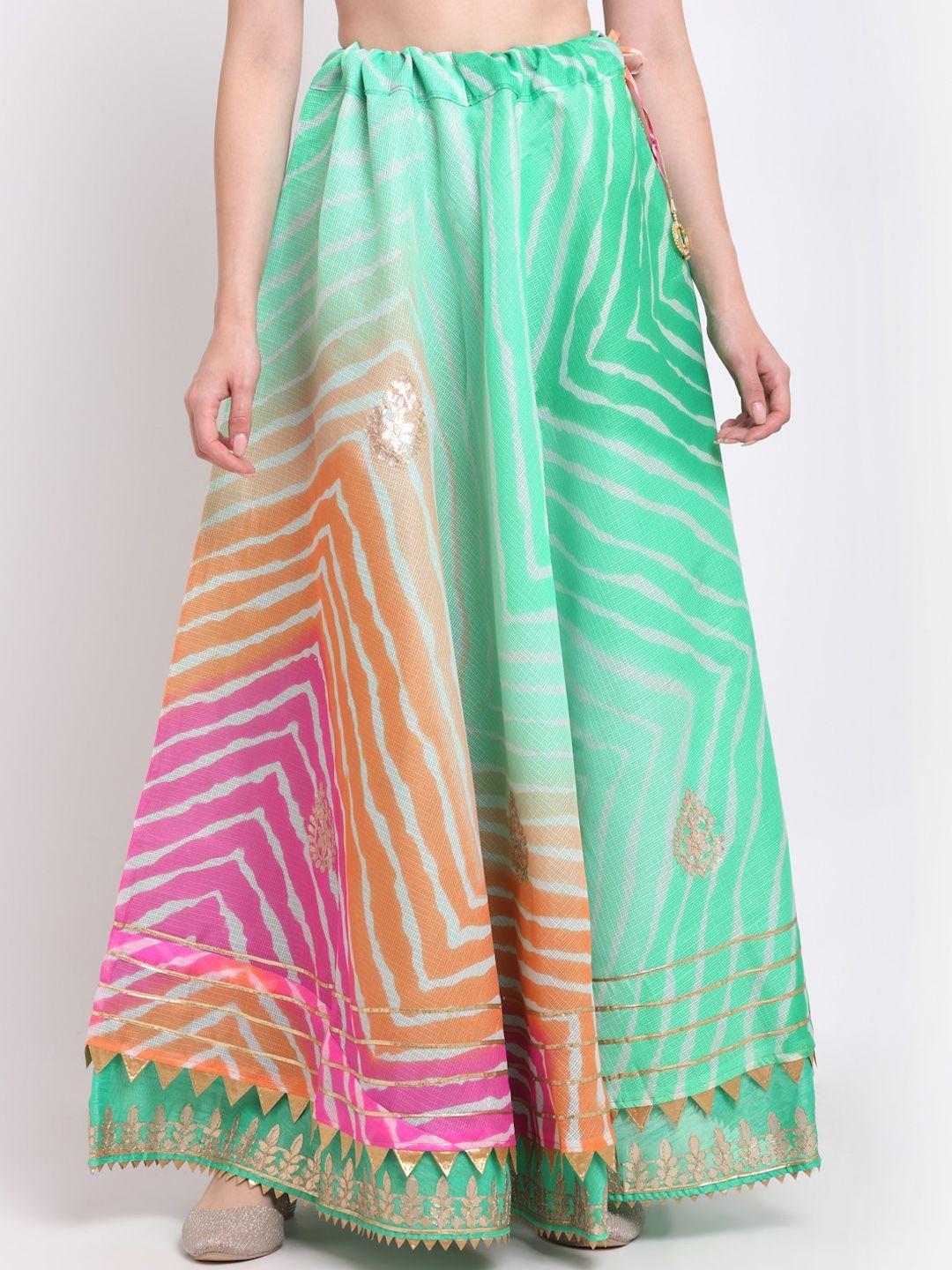 soundarya-women-green-&-orange-striped-flared-maxi-skirt