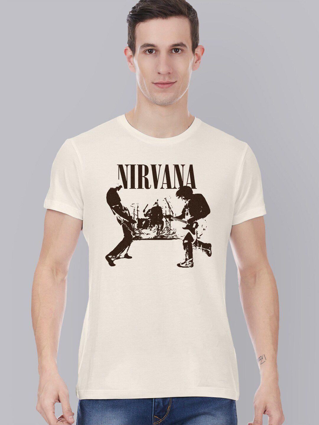 free-authority-nirvana-men-off-white-&-coffee-brown-printed-t-shirt