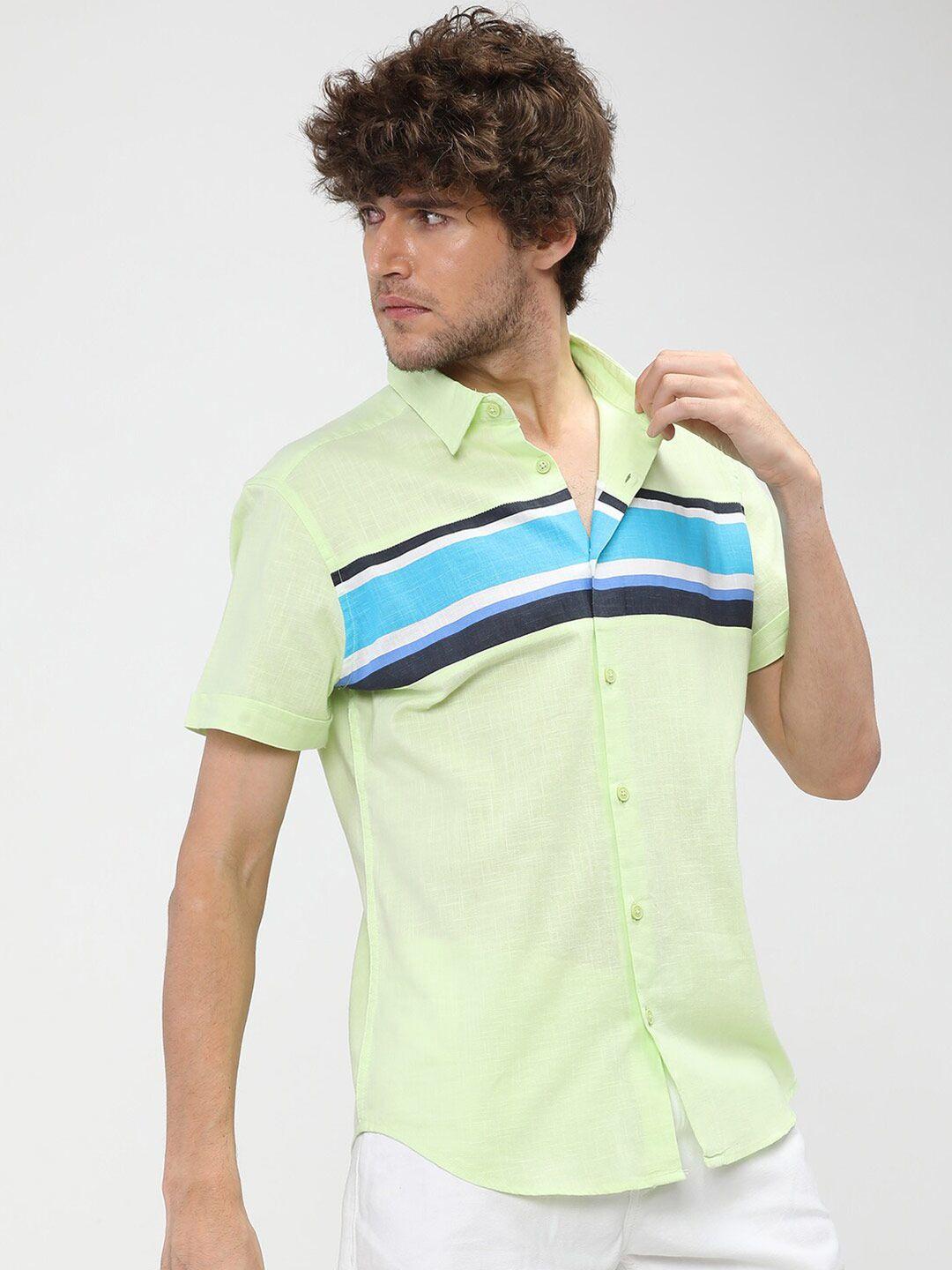 ketch-men-lime-green-slim-fit-colourblocked-casual-shirt