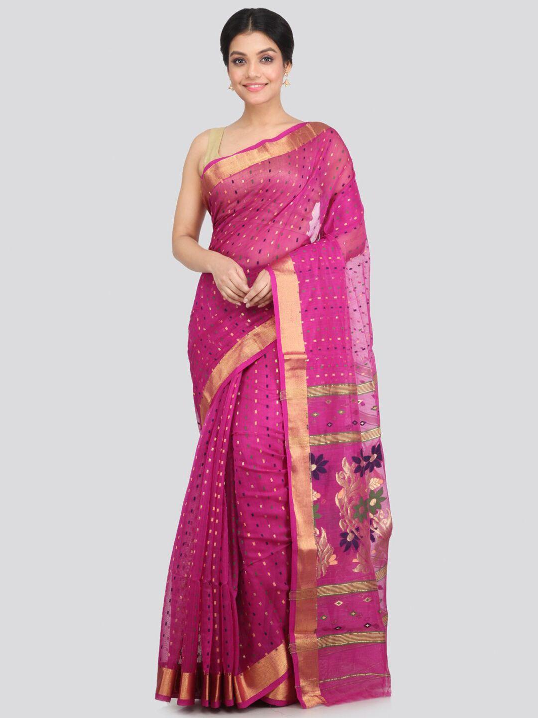 pinkloom-magenta-&-green-woven-design-saree