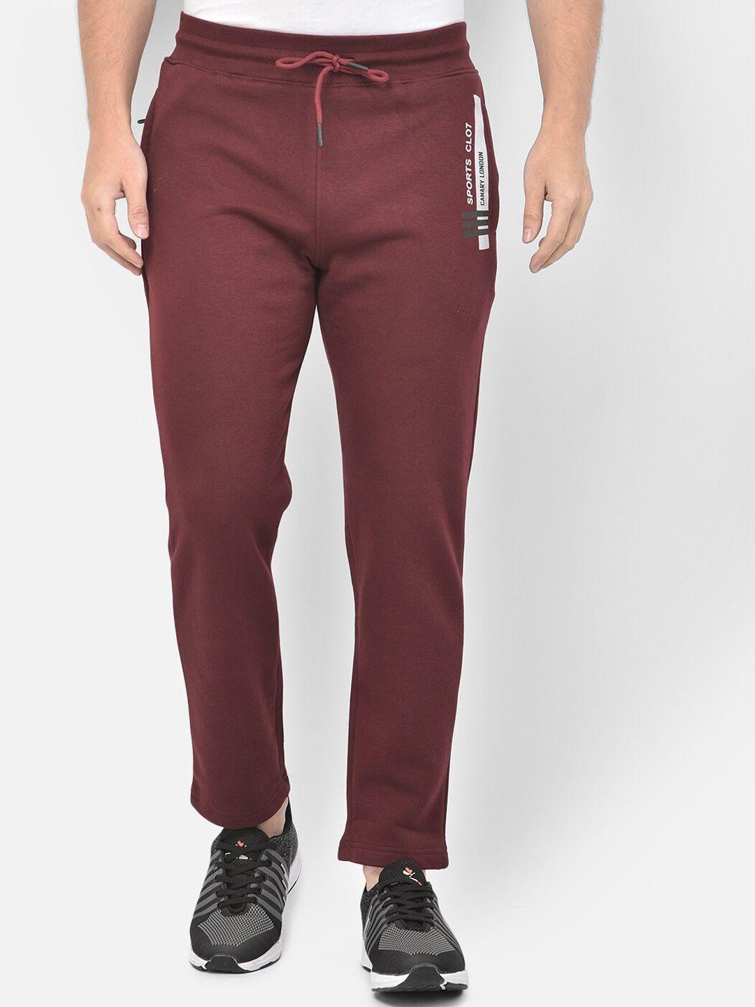 canary-london-men-maroon-&-white-solid-pure-cotton-straight-fit-track-pants