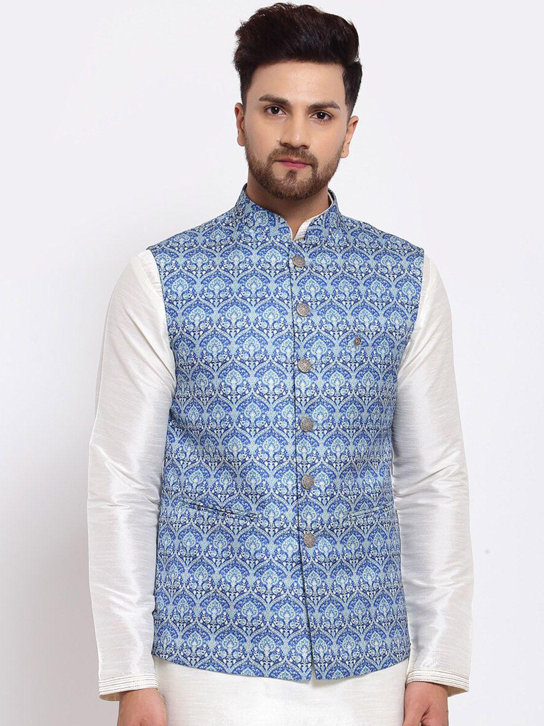 mohanlal-sons-men-blue-&-white-art-silk-printed-nehru-jacket