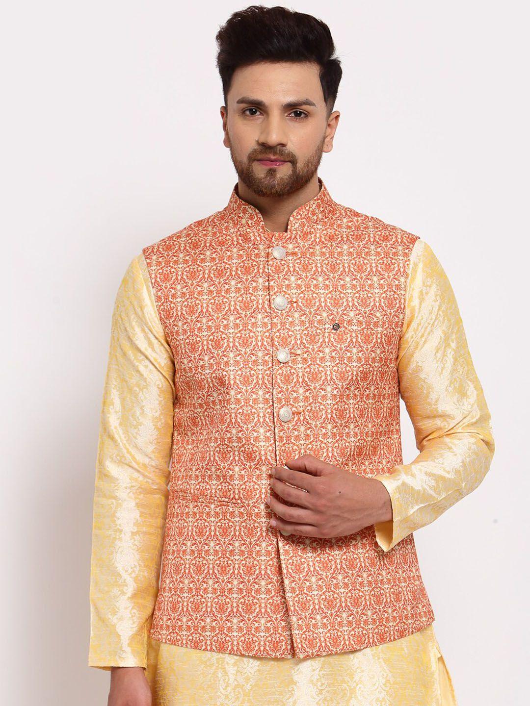 mohanlal-sons-men-orange-printed-woven-nehru-jacket
