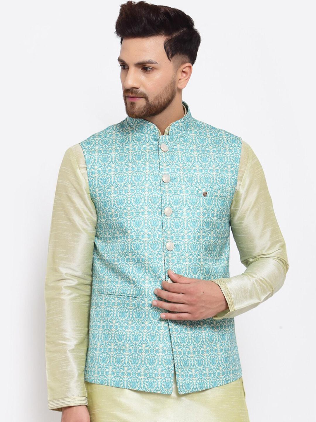 mohanlal-sons-men-light-green-printed-art-silk-nehru-jacket