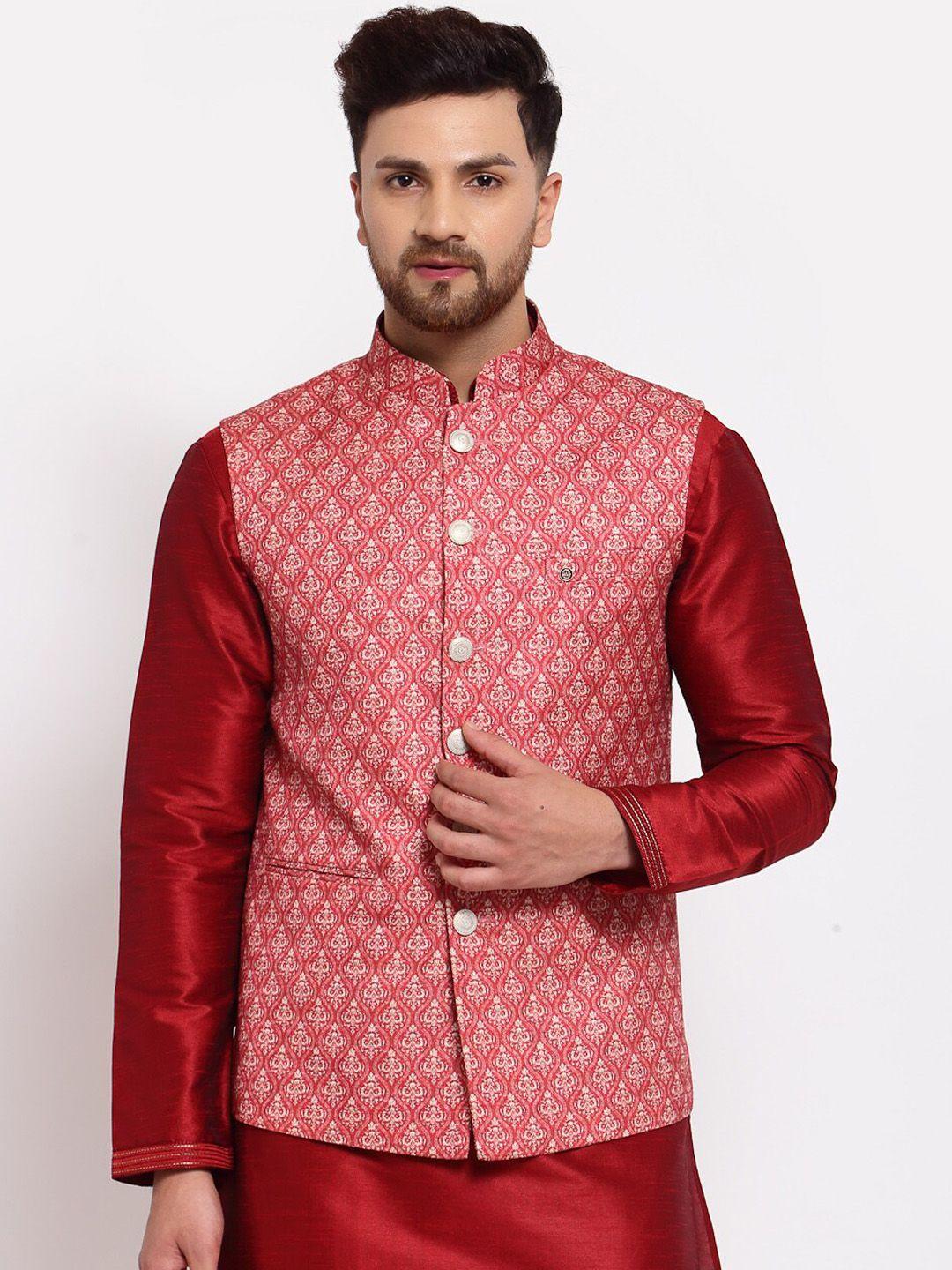 mohanlal-sons-men-maroon-printed-art-silk-nehru-jacket