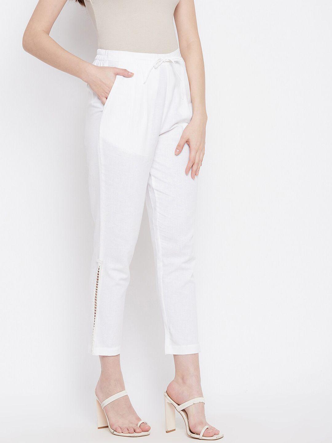winered-women-white-solid-cotton-trousers