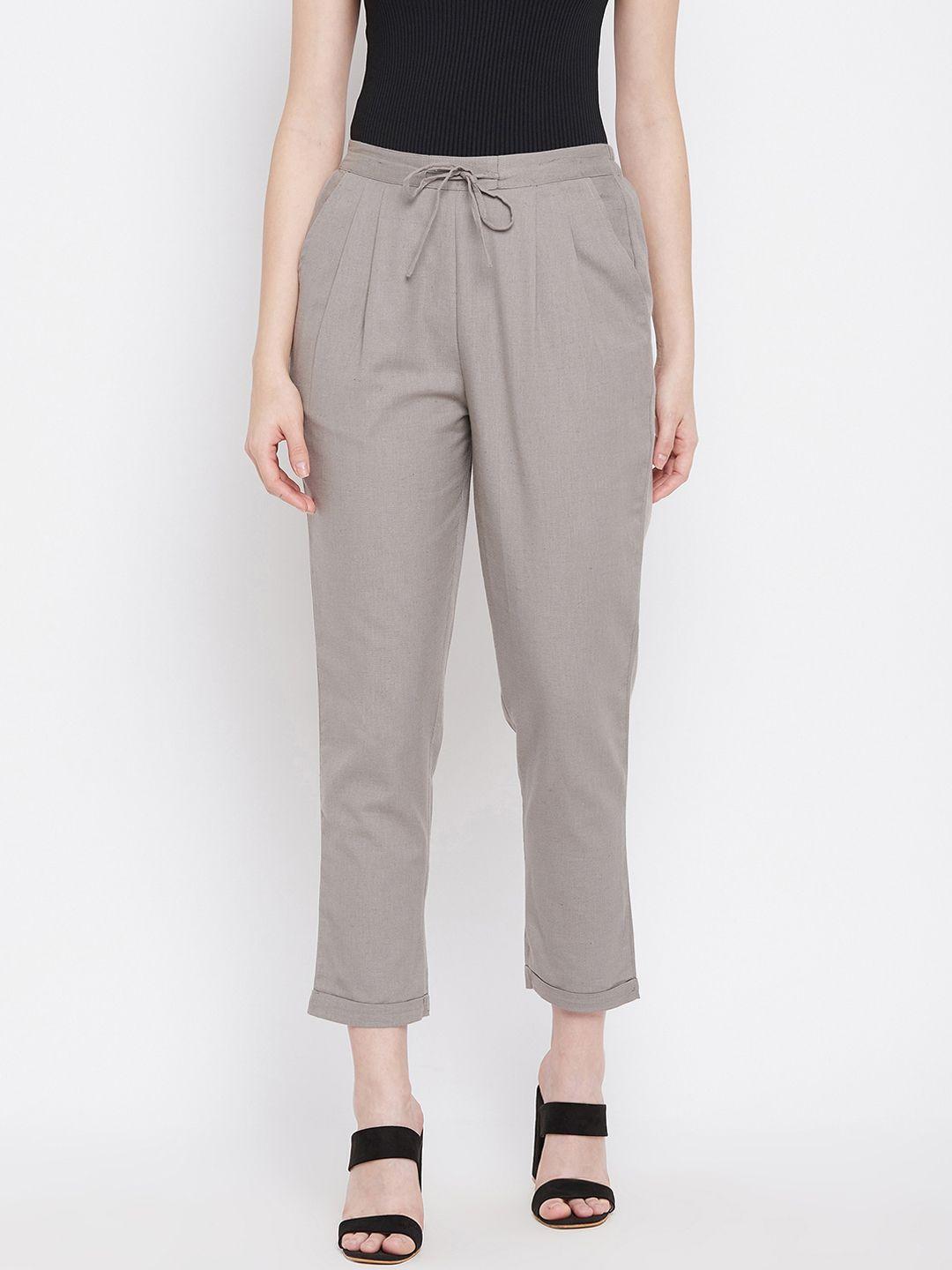 winered-women-grey-solid-pleated-trousers