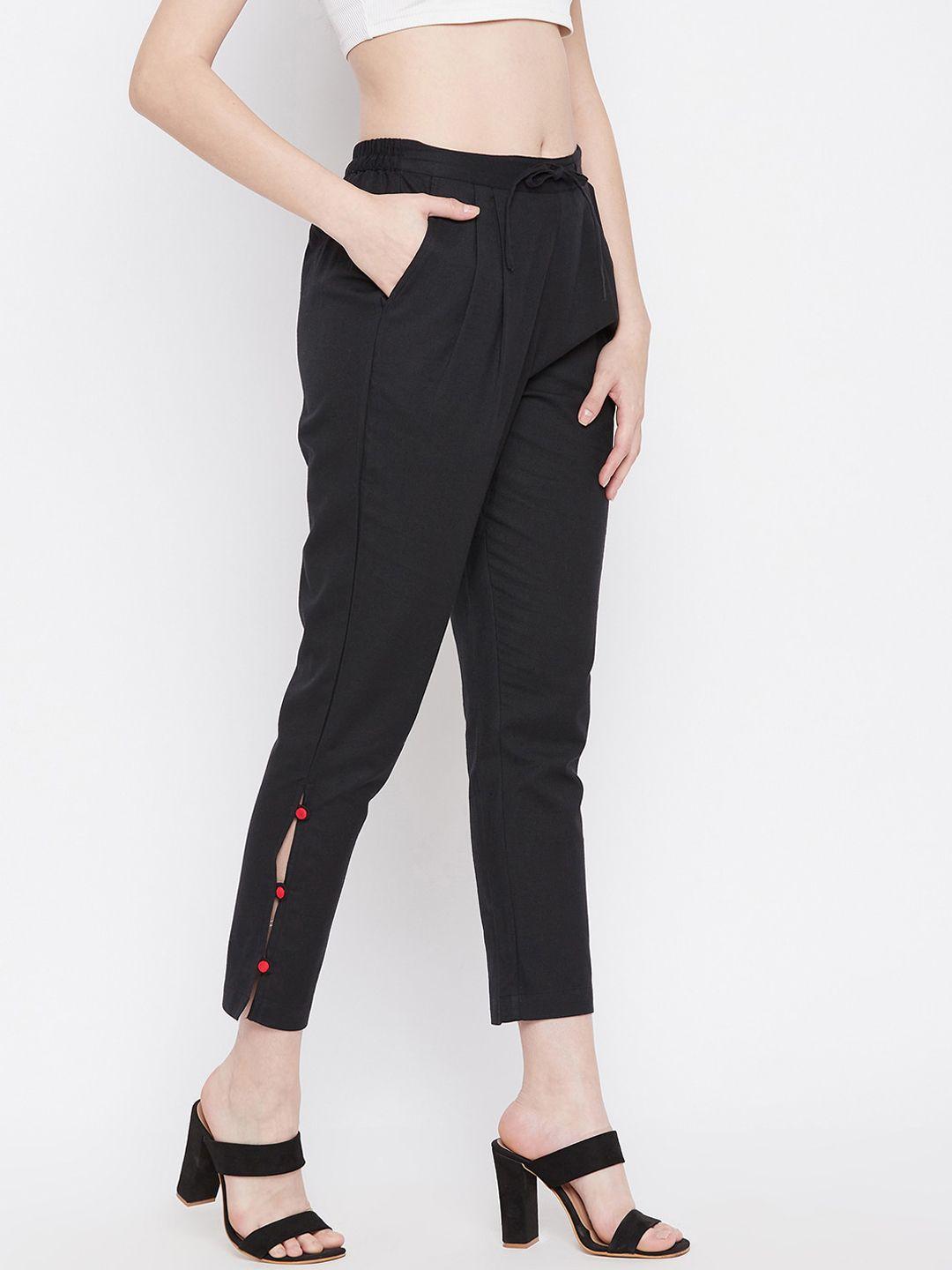 winered-women-black-solid-trousers