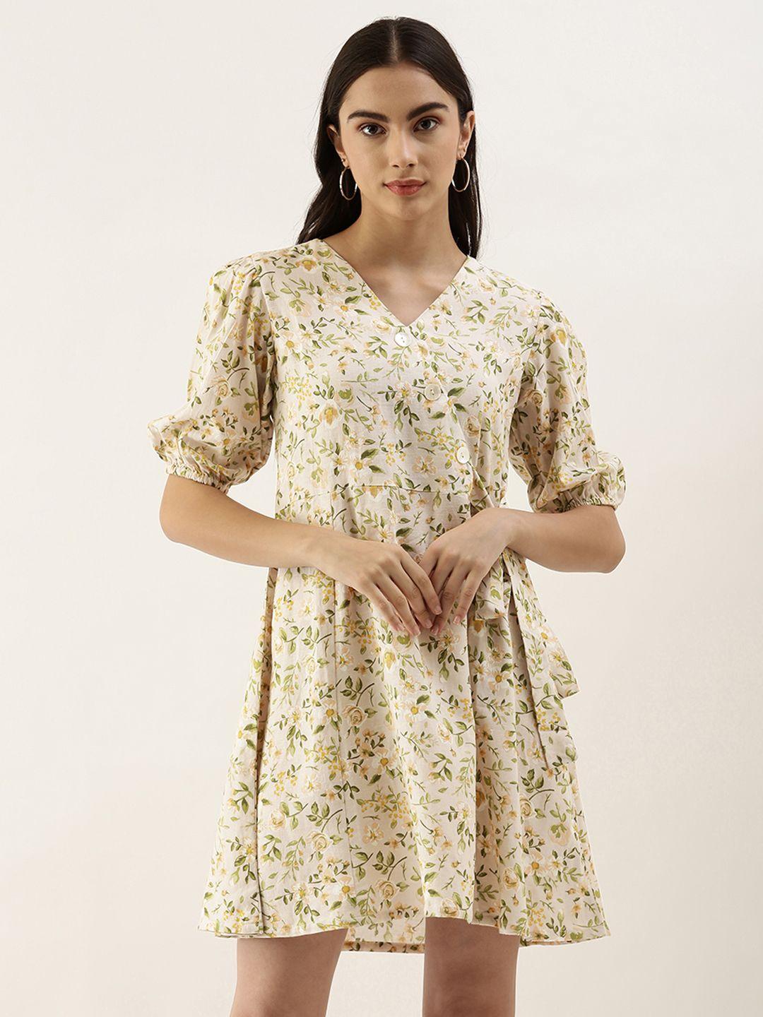 and-beige-&-multicoloured-floral-printed-casual-fit-n-flare-dress