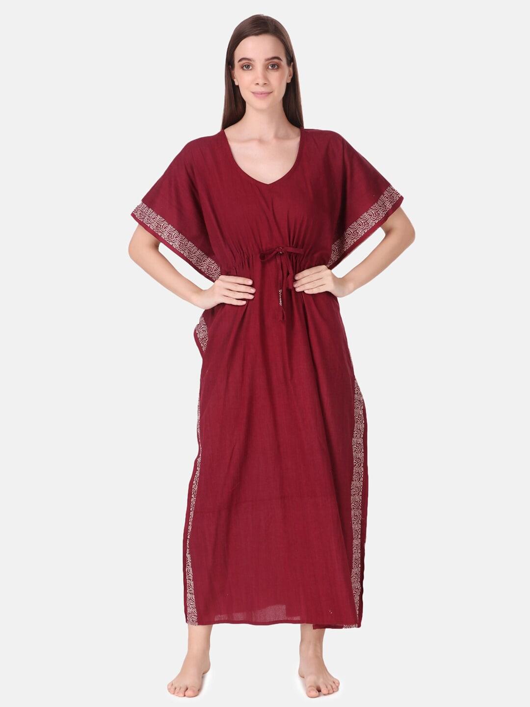 masha-maroon-pure-cotton-maxi-kaftan-nightdress